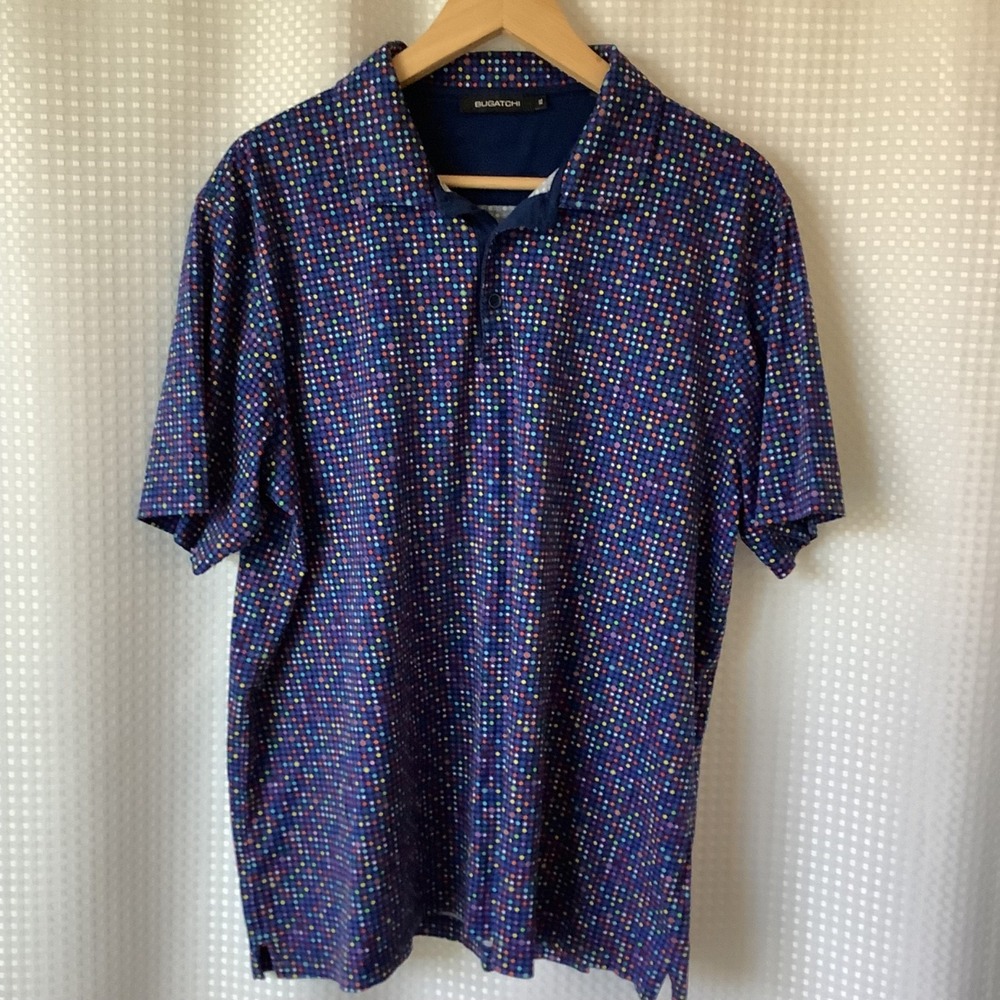 Bugatchi Polo Shirt XL Colorful Circles Short Sleeve